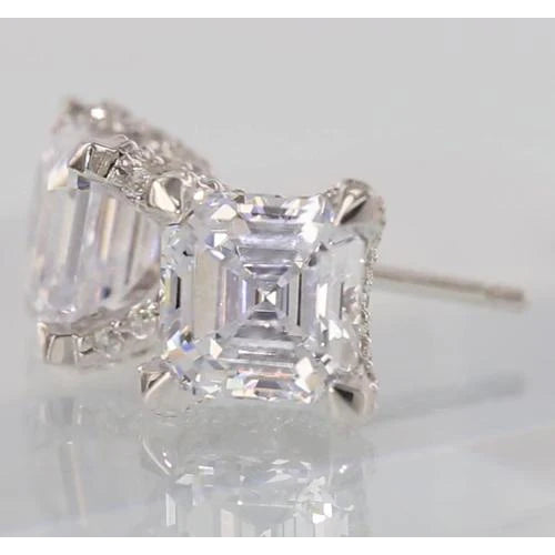 Real Diamond Stud Earrings 1.50 Carats Asscher & Round Cut