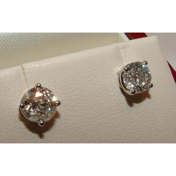 Real Diamond Stud Earrings 1.80 Carats New White Gold 14K