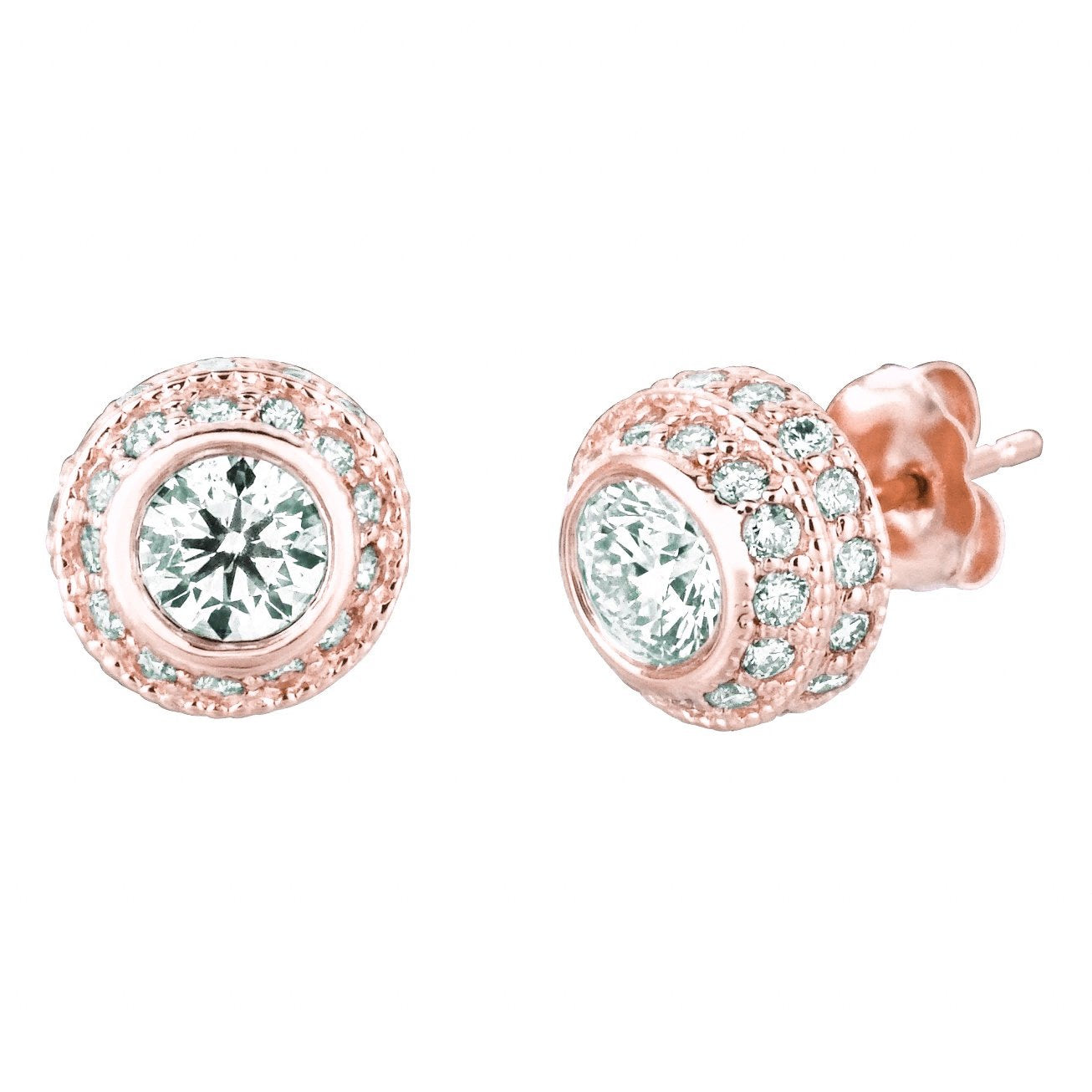 Real Diamond Stud Earrings 3 Carats 14K Pink