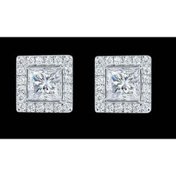 Real Diamond Stud Earrings 4.5 Ct. Princess Diamond Earring Halo