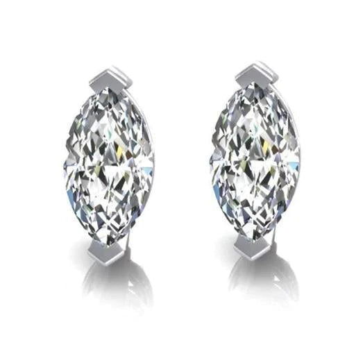 Real Diamond Studs Earring 1 Carat Marquise Cut White Gold 14K