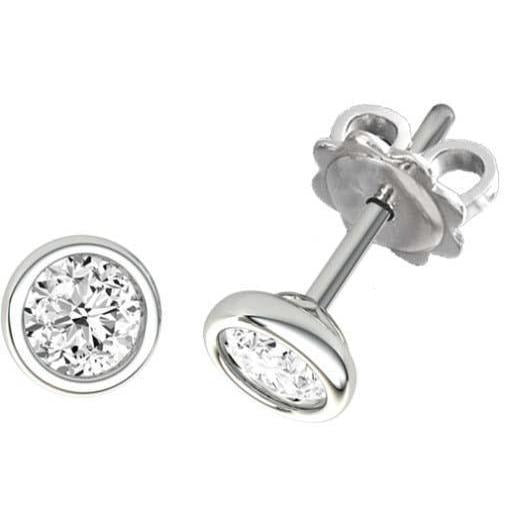 Real Diamond Studs Earrings 2.50 Carats White Gold Bezel Setting - Stud Earrings-harrychadent.ca