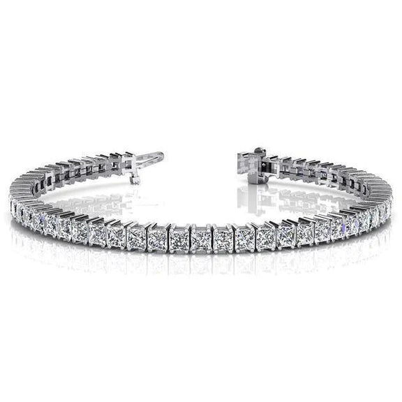 Real Diamond Tennis Bracelet 11 Ct Princess Cut White Gold 14K Jewelry