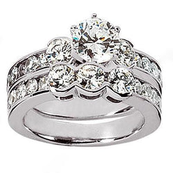 Real Diamond Three Stone Engagement Ring Set 3.10 Carats White Gold