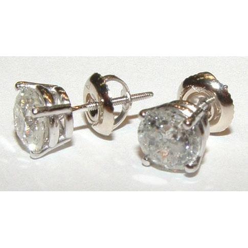 Real Diamonds 2.02 Ct Round Brilliant Diamond Gold Stud Earrings Pair