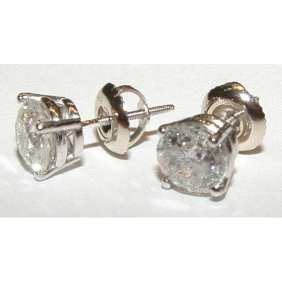 Real Diamonds 3.01 Carats Stud Post Earrings 