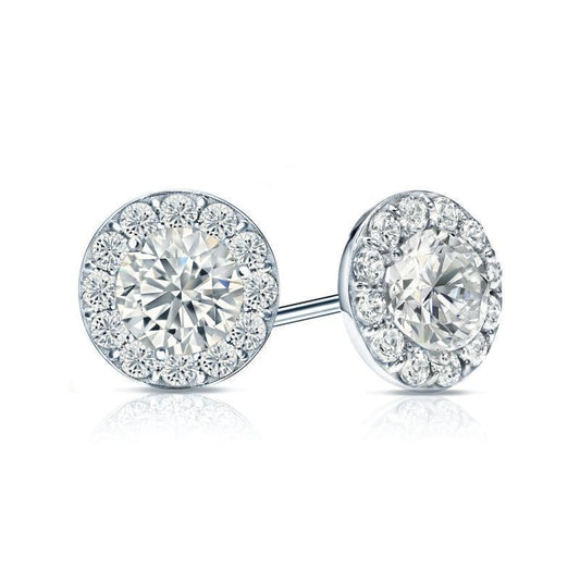 Real Diamonds Halo Women Studs Earrings 3.60 Carats Gold White 14K