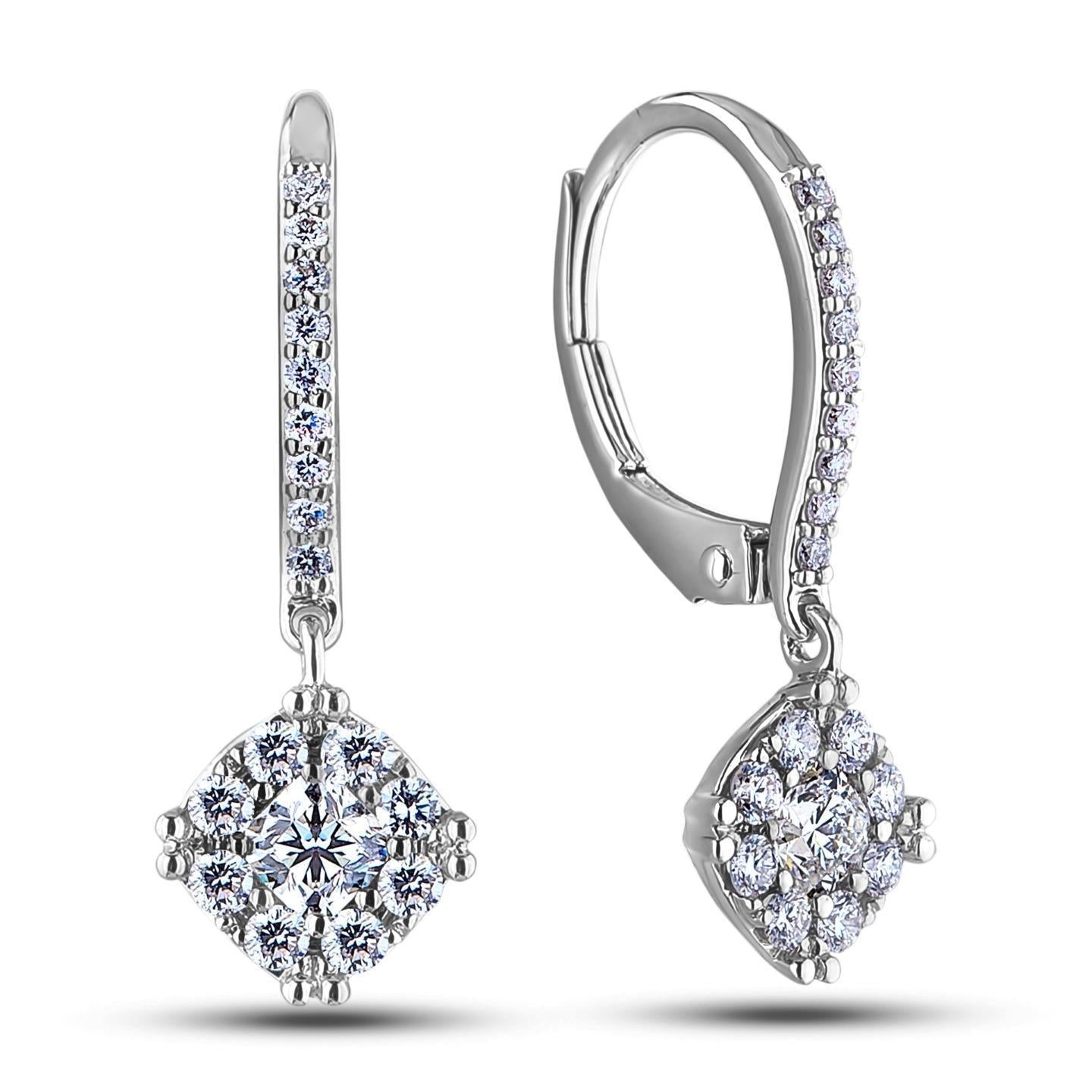 Real Diamonds Lady Dangle Earrings F Vs1Vvs1 White Gold 14K 2.00 Carats