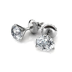 Real Natural Earth Mined Diamonds Studs Earrings 3.40 Carats Round Cut White Gold