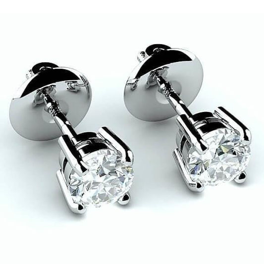 Real Diamonds Studs Earrings 4 Ct Four Prong Set Round Cut White Gold - Stud Earrings-harrychadent.ca
