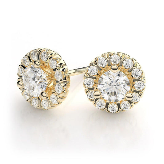 Real Diamonds Women Studs Halo Earrings 2.60 Carats Yellow Gold 14K
