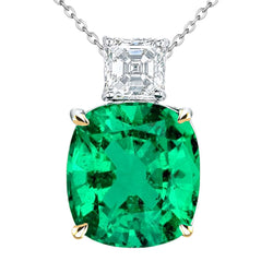 14 Karat Two Tone Gold GIA Certified Emerald Gemstone Pendant 8