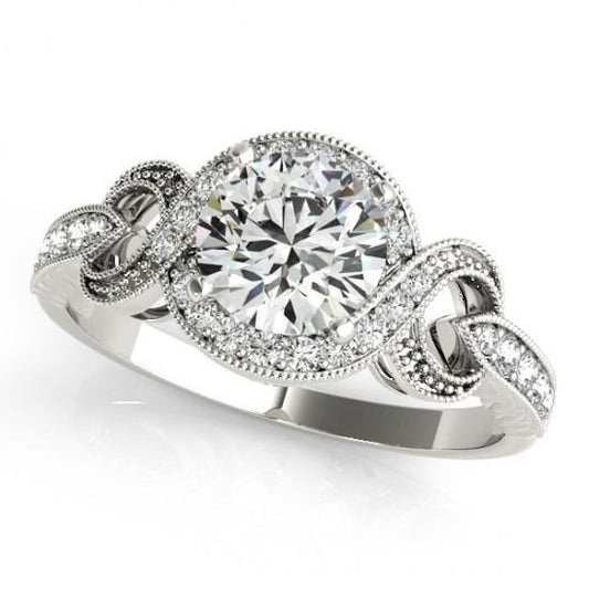 Real Halo Diamond Engagement Ring Twisted Shank 1.35 Carats White Gold 14K - Halo Ring-harrychadent.ca