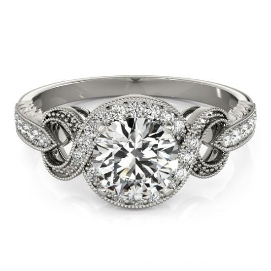 Real Halo Diamond Engagement Ring Twisted Shank 1.35 Carats White Gold 14K - Halo Ring-harrychadent.ca
