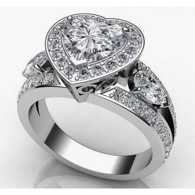 Real Halo Diamond Three Stone Style Wedding Ring Gold 14K