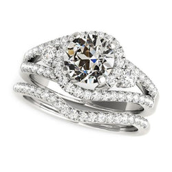 Real Halo Engagement Ring Set With Matching Band White Gold 5.50 Carats