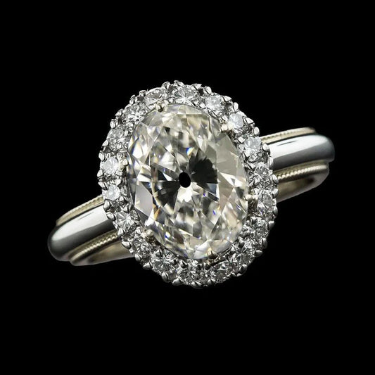 Real Halo Oval Old Miner & Round Diamond Ring 7.25 Carats Vintage Style