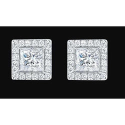 Real Halo Princess Diamond Stud Earring 2.4 Carat Jewelry New