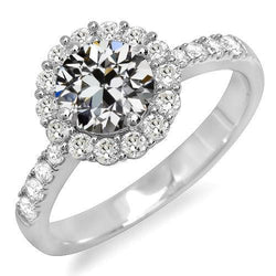 Real Halo Ring Round Old Miner Natural Earth Mined Diamond Flower Style 4.50 Carats
