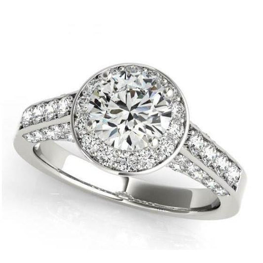 Real Halo Round Diamond Engagement Ring Jewelry 1.75 Carat White Gold 14K - Halo Ring-harrychadent.ca