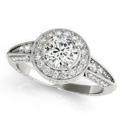 Real Halo Round Diamond Engagement Ring Vintage Style 1.75 Carat WG 14K