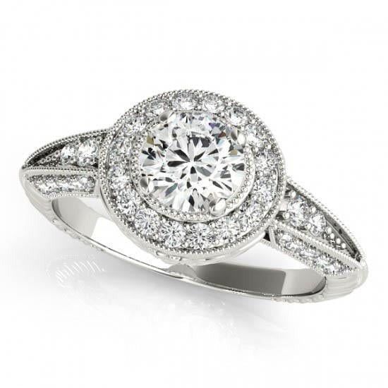 Real Halo Round Diamond Engagement Ring Vintage Style 1.75 Carat WG 14K - Halo Ring-harrychadent.ca
