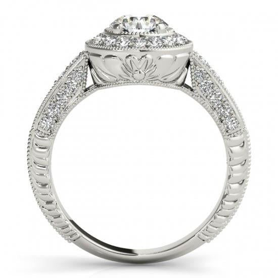 Real Halo Round Diamond Engagement Ring Vintage Style 1.75 Carat WG 14K - Halo Ring-harrychadent.ca