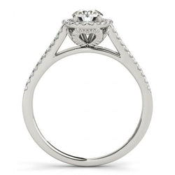 Real Halo Round Diamond Split Shank Engagement Ring 1.37 Carat WG 14K