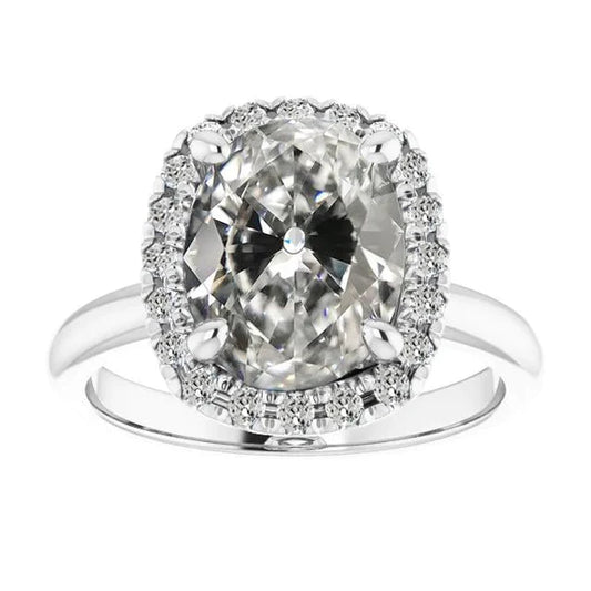 Real Halo Round & Oval Old Mine Cut Diamond Ring Prong Set 7 Carats