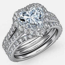 Real Heart And Round Diamond Halo Ring Engagement 7.75 Carats White Gold