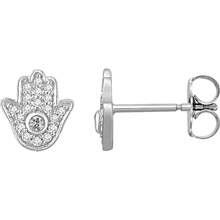 Real Ladies Diamond Stud Earrings Hamsa Hand Bezel Set Old Cut 3.50 Carats