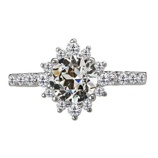 Real Ladies Halo Ring Round Old Mine Cut Diamond Star Style 5.50 Carats