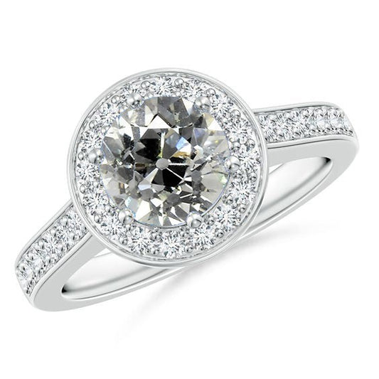 Real Old Mine Diamond Halo Wedding Ring 3.25 Carats Prong Set White Gold - Engagement Ring-harrychadent.ca
