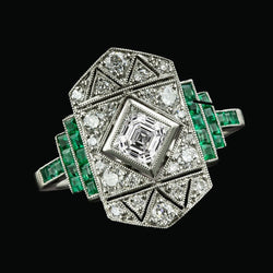 Real Old Miner Natural Earth Mined Diamond & Emerald Ring Bezel Set Asscher 4.25 Carats