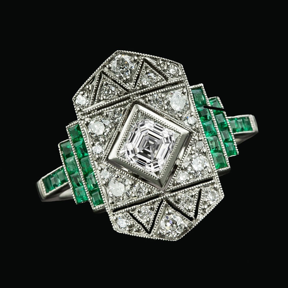 Real Old Miner Diamond & Emerald Ring Bezel Set Asscher 4.25 Carats