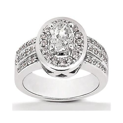 Real Oval Diamond Halo Engagement Ring 2.51 Carats White Gold 14K Jewelry - Halo Ring-harrychadent.ca