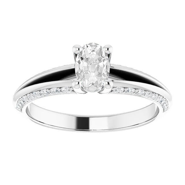 Real Oval Old Mine Cut Diamond Ring Prong Set 5.15 Carats Split Shank