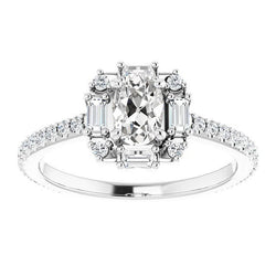 Real Oval Old Miner Natural Earth Mined Diamond Ring With Round & Baguette Accents 4.25 Carats