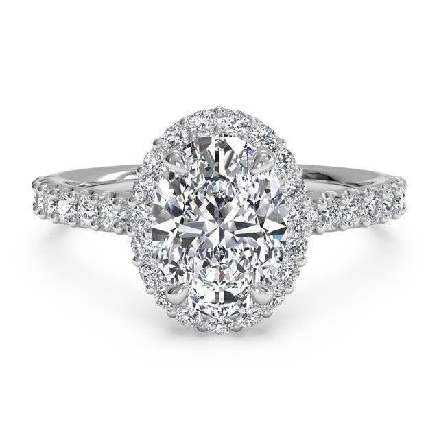 Real Oval & Round Diamond Engagement Ring Halo 2.30 Ct