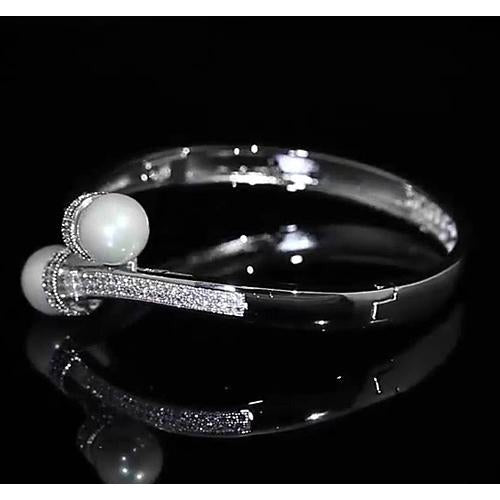Real Pearl Diamond Bangle 12 Mm 4 Carats Women Jewelry F Vs1