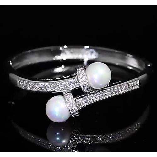 Real Pearl Diamond Bangle 12 Mm 4 Carats Women Jewelry F Vs1