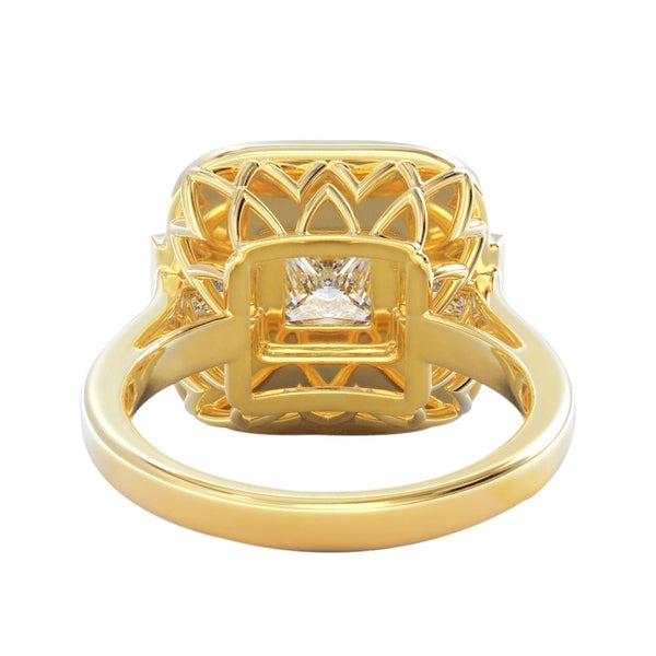 Real Princess And Round Diamond Wedding 2.15 Carats Ring Yellow Gold 18K