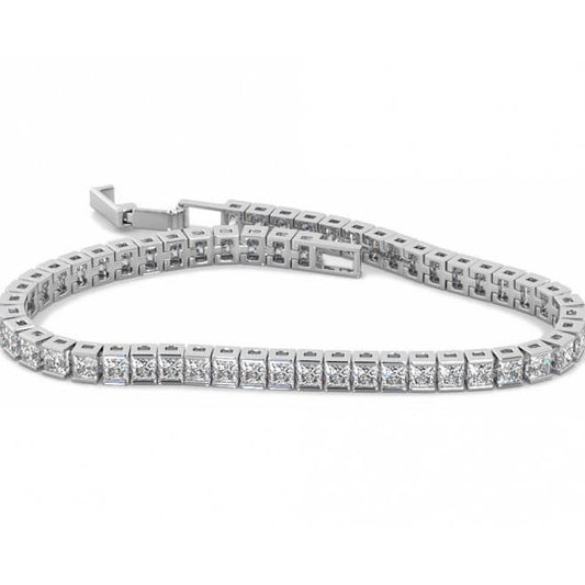 Real Princess Cut Channel Set 10.80 Ct Diamonds Tennis Bracelet White Gold