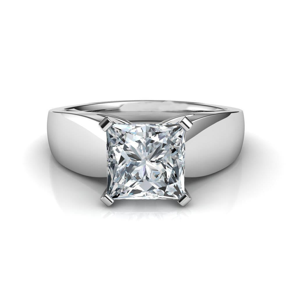 Real Princess Cut Solitaire 2.25 Carat Diamond Engagement Ring