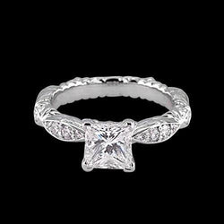 Real Princess & Round Natural Earth Mined Diamond Engagement Ring 1.50 Carats White Gold 14K