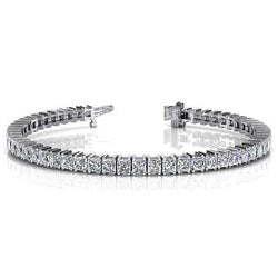 Real Prong Set Diamonds Tennis Bracelet 13 Ct Princess Cut White Gold14K