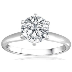Real Round 2 Carats Solitaire Engagement Ring White Gold 14K