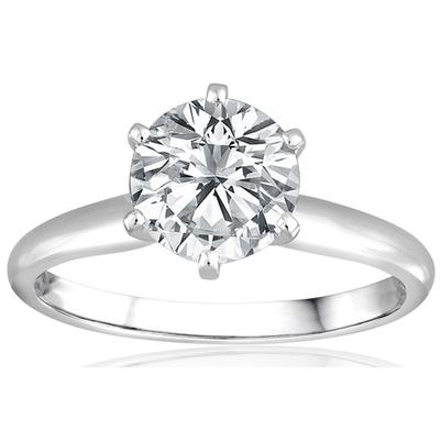 Real Round 2 Carats Solitaire Engagement Ring White Gold 14K