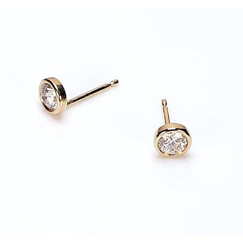 Real Round Bezel Stud Earring Yellow Gold 14K 1 Carat 