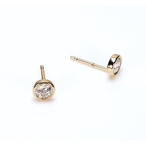 Real Round Bezel Stud Earring Yellow Gold Jewelry